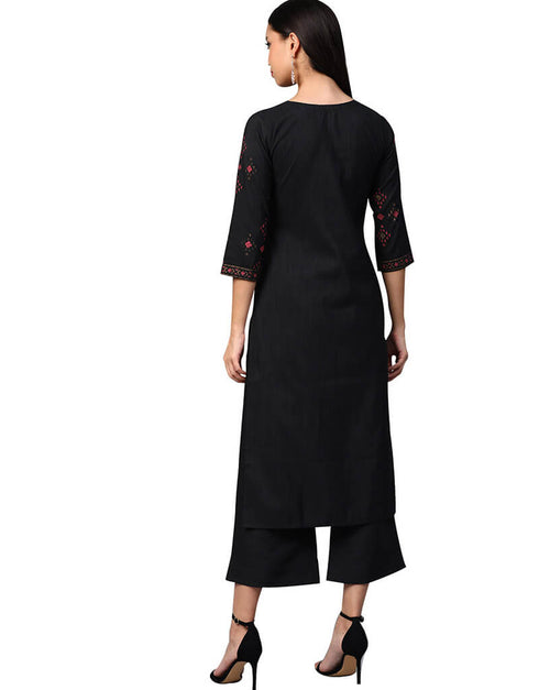 Black Poly Silk Palazzo Suit Back View