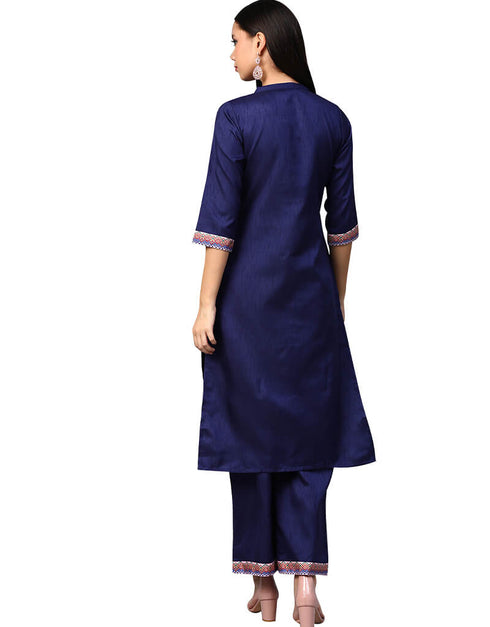 Blue Poly Silk Palazzo Suit Back View