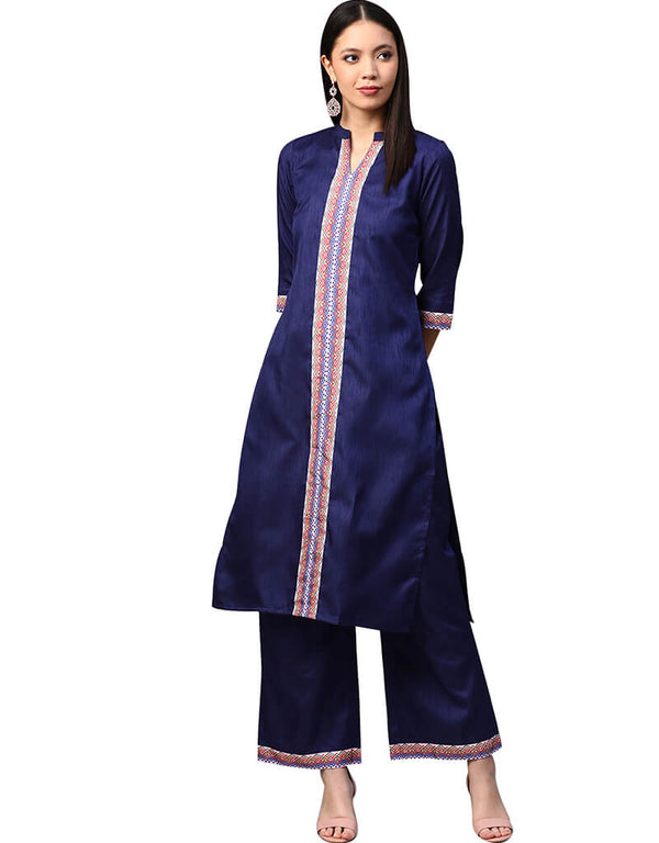 Blue Poly Silk Palazzo Suit