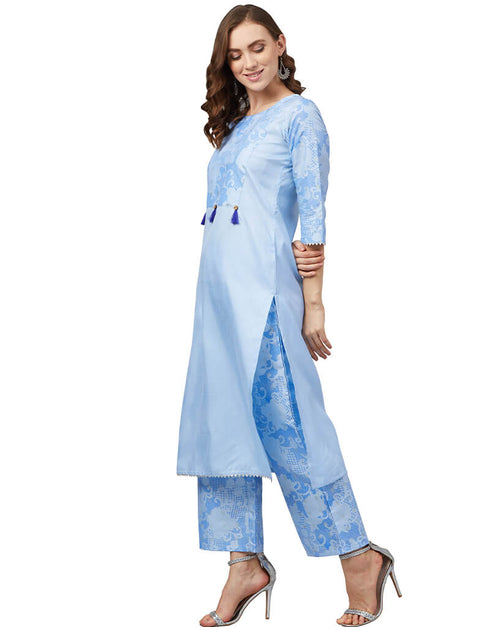 Sky Blue Poly Silk Palazzo Suit Closure View