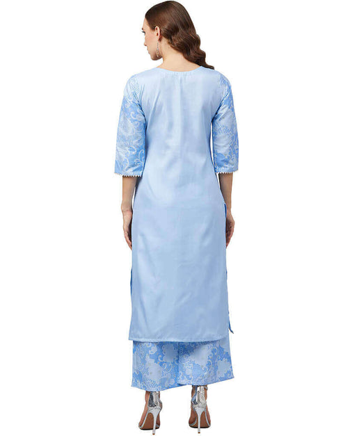 Sky Blue Poly Silk Palazzo Suit Back View