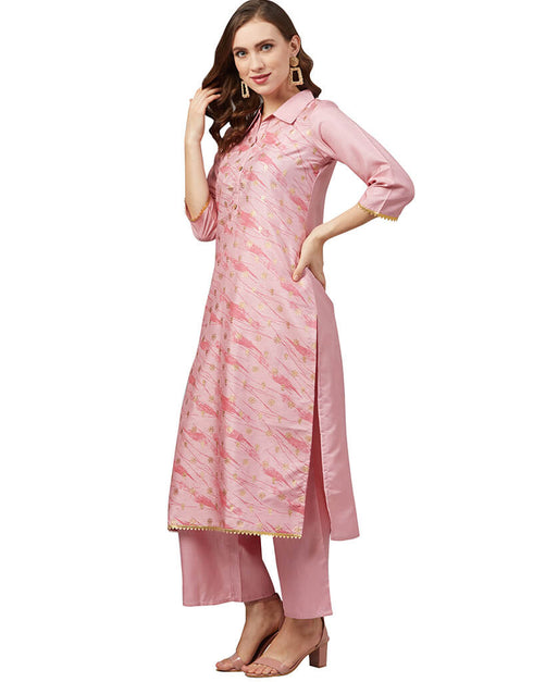 Pink Poly Silk Palazzo Suit Closure View