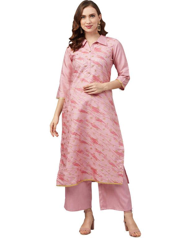 Pink Poly Silk Palazzo Suit