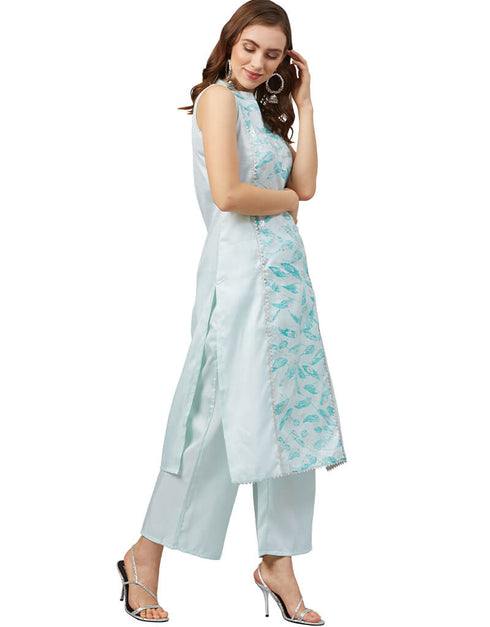 Sky Blue Poly Silk Palazzo Straight Closure View