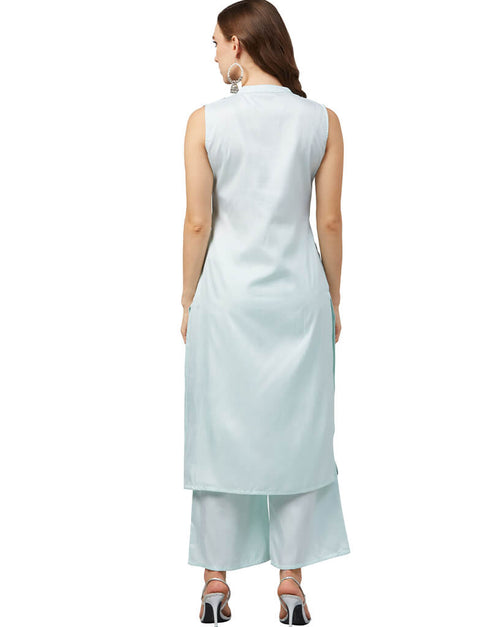 Sky Blue Poly Silk Palazzo Straight Back View