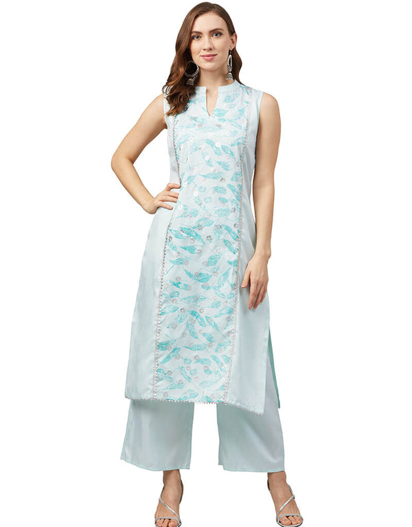 Sky Blue Poly Silk Palazzo Straight
