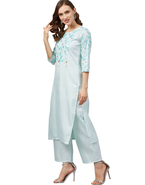 Sky Blue Poly Silk Palazzo Straight Closure View