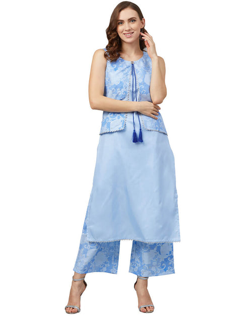 Blue Poly Silk Palazzo Straight