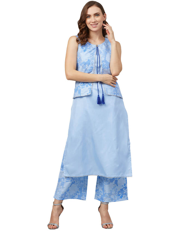 Blue Poly Silk Palazzo Straight