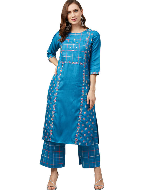 Blue Poly Silk Palazzo Straight