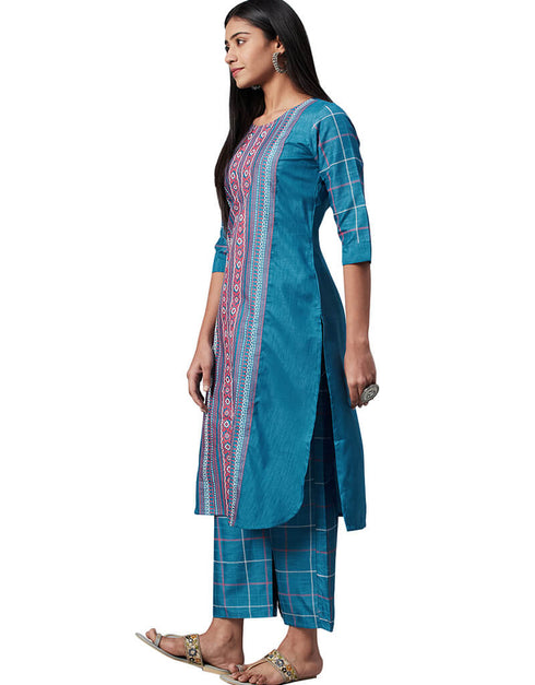 Blue Poly Silk Palazzo Straight Closure View