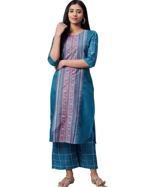 Blue Poly Silk Palazzo Straight