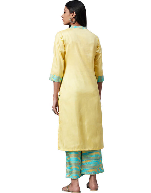 Yellow Poly Silk Palazzo Straight Back View
