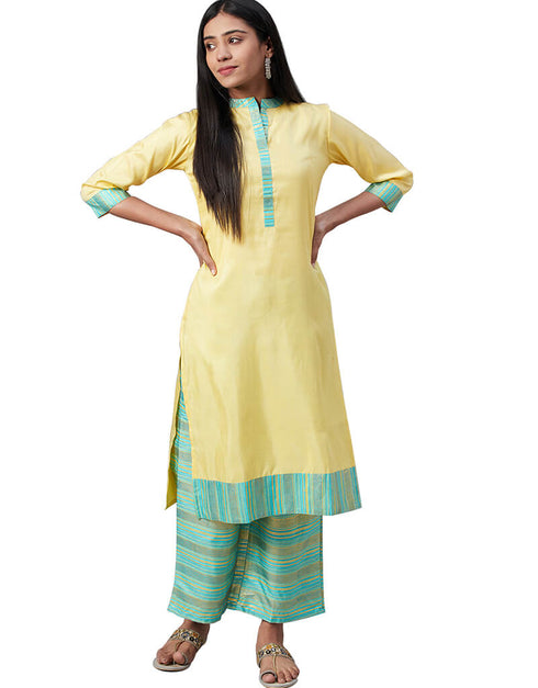 Yellow Poly Silk Palazzo Straight