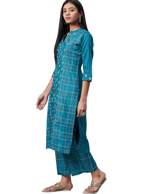 Blue Poly Silk Palazzo Straight Closure View