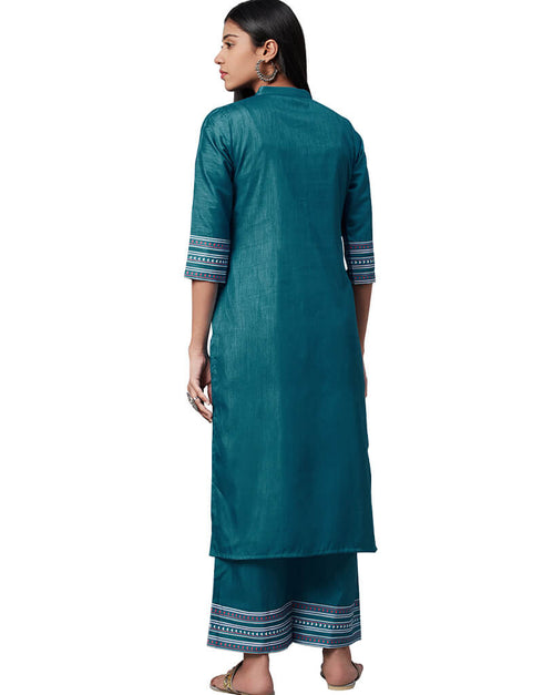 Green Poly Silk Palazzo Straight Back View