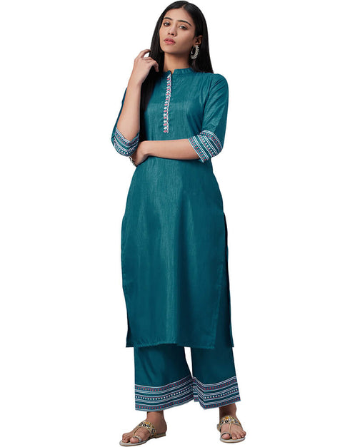 Green Poly Silk Palazzo Straight