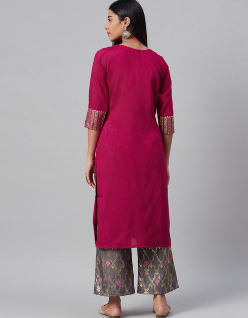 Pink Poly Silk Palazzo Straight Back View