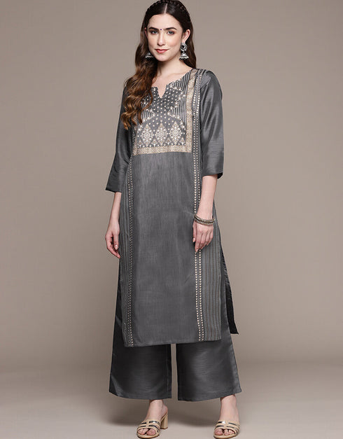 Grey Poly Silk Palazzo Straight