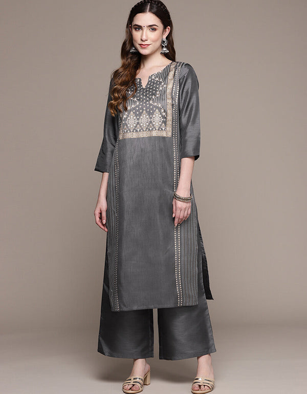 Grey Poly Silk Palazzo Straight