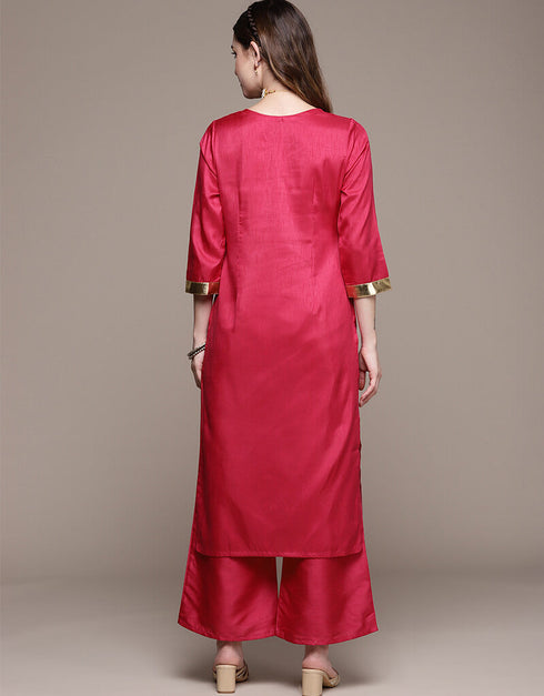 Pink Poly Silk Palazzo Straight Back View