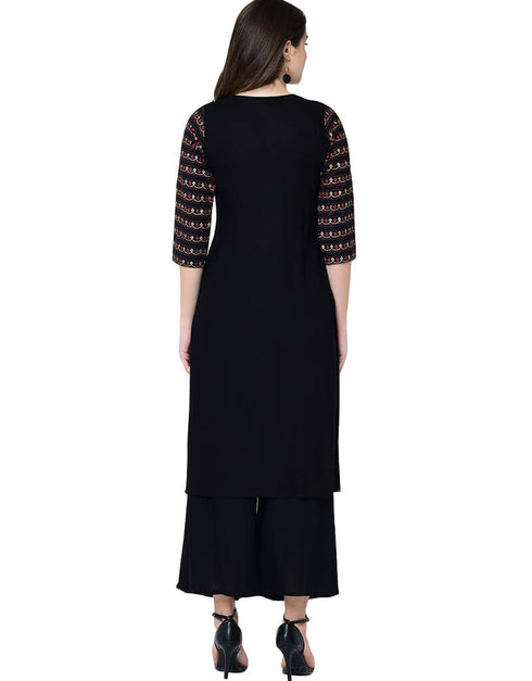 Black Rayon Palazzo Straight Closure View