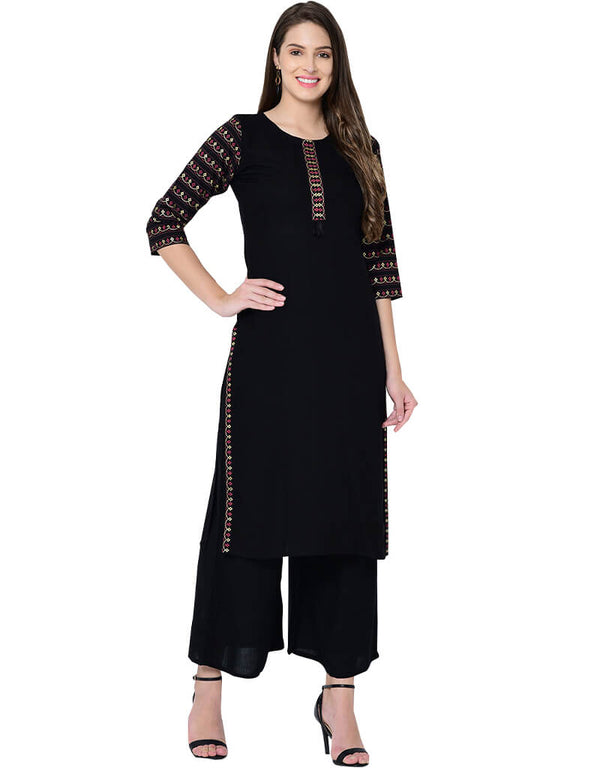 Black Rayon Palazzo Straight