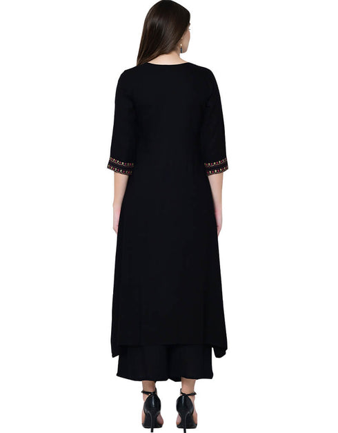 Black Rayon Palazzo Straight Closure View