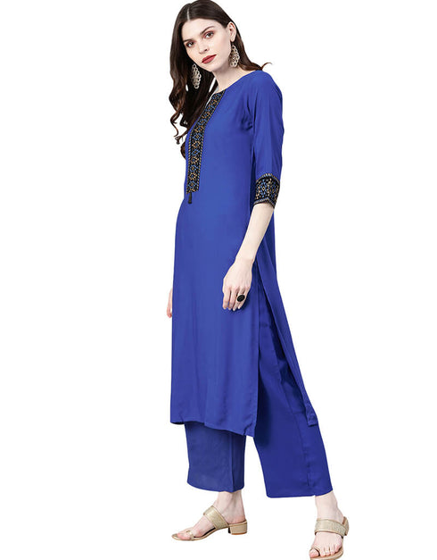 Blue Rayon Palazzo Straight Closure View