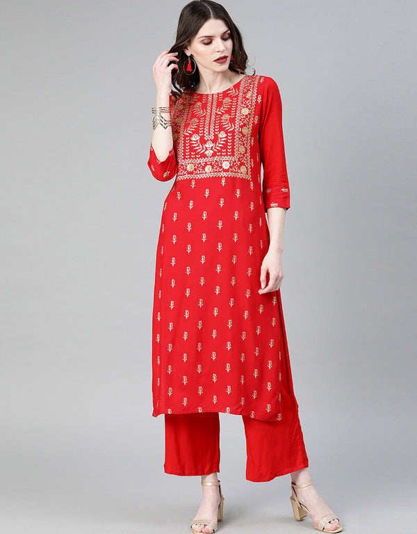 Red Rayon Palazzo Straight