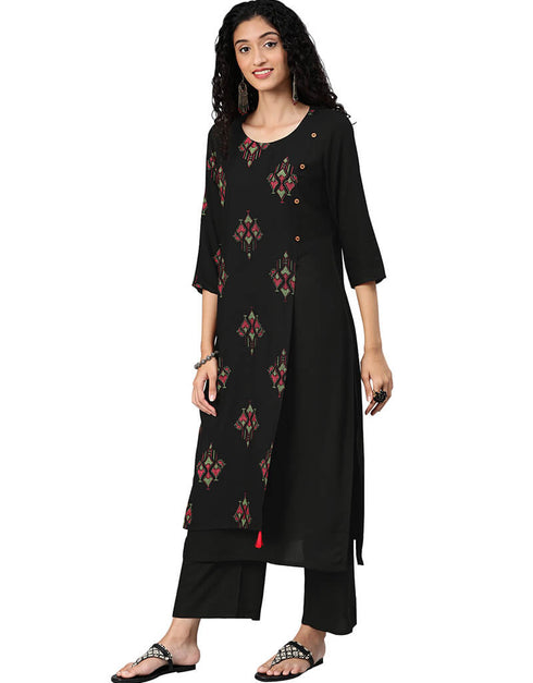 Black Rayon Palazzo Straight Closure View