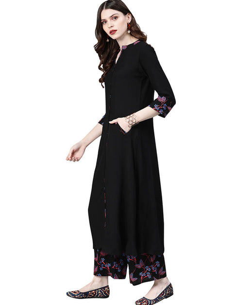 Black Rayon Palazzo Straight Closure View