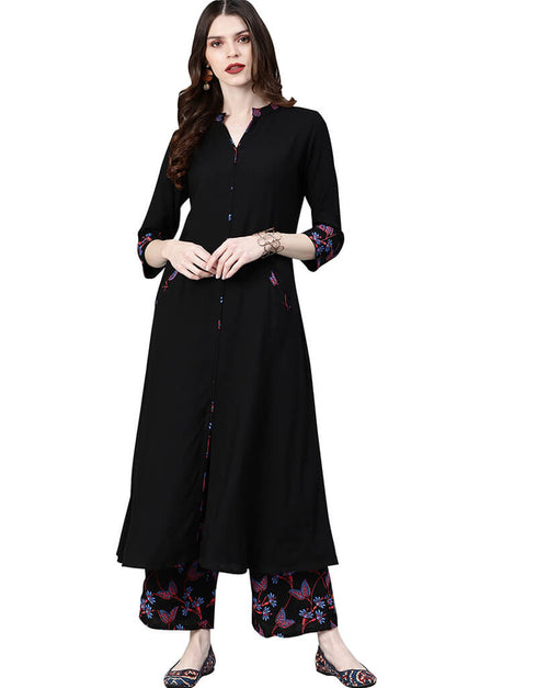Black Rayon Palazzo Straight