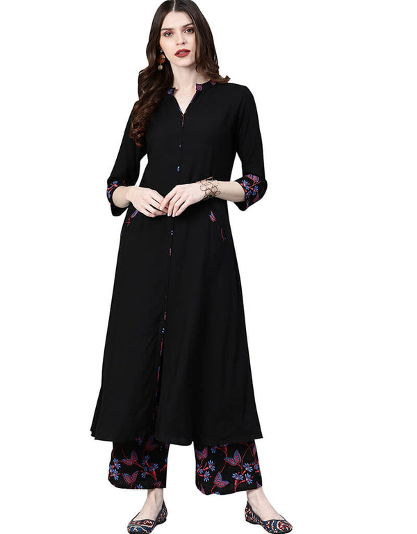 Black Rayon Palazzo Straight