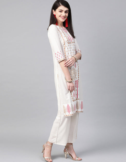 White Rayon Palazzo Straight Closure View