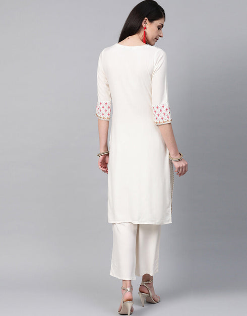 White Rayon Palazzo Straight Back View