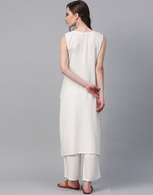 White Rayon Palazzo Straight Back View