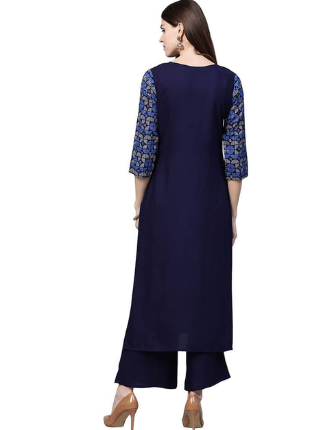 Blue Cotton Palazzo Straight Back View