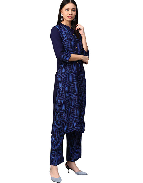 Blue Cotton Palazzo Straight Closure View