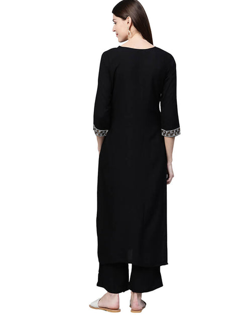 Black Cotton Palazzo Straight Back View