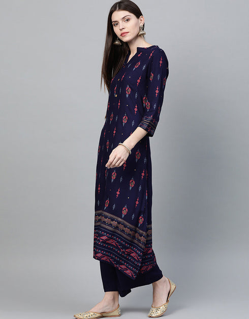 Blue Rayon Palazzo Straight Closure View