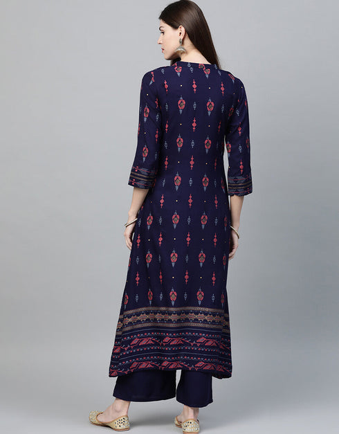 Blue Rayon Palazzo Straight Back View