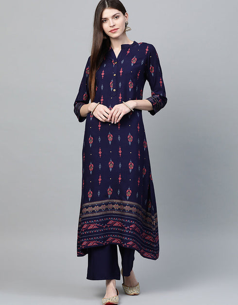 Blue Rayon Palazzo Straight