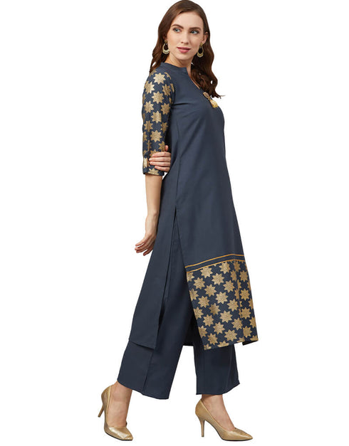 Grey Rayon Palazzo Straight Closure View