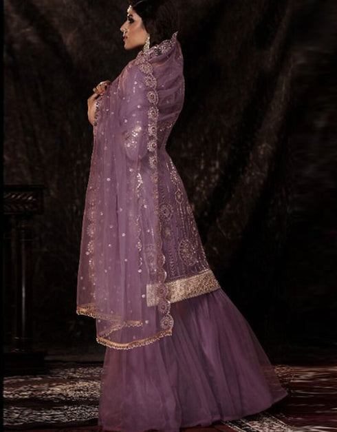 Purple Soft Net Sharara Suit Closure View
