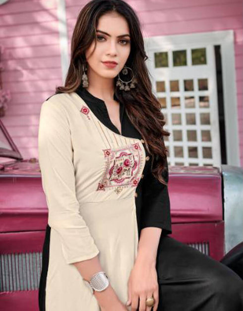 Multi 14 Kg Heavy Rayon Anarkali Kurti Closure View