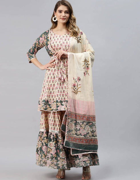 Beige Cotton Pant Suit