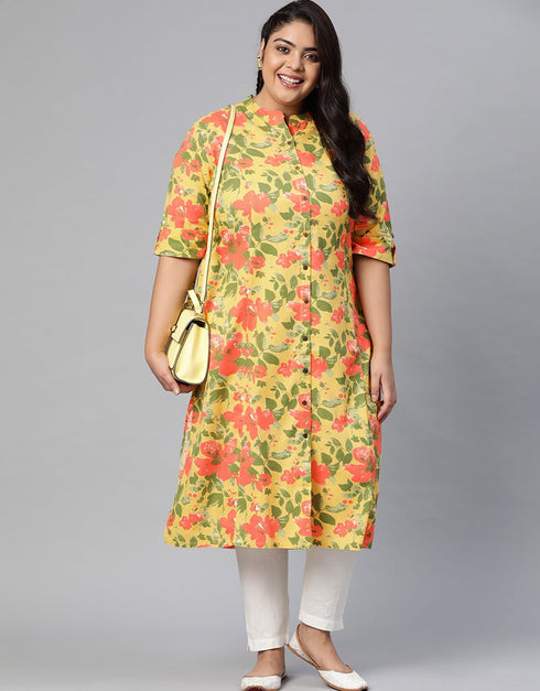 Yellow Cotton And Linen Blend Straight Suit