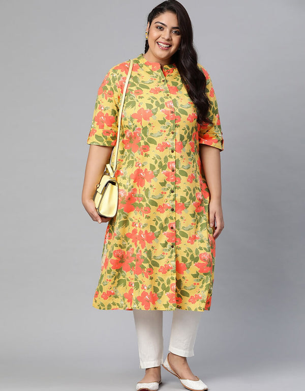 Yellow Cotton And Linen Blend Straight Suit