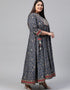 Navy Blue Cotton Anarkali Suit Closure View